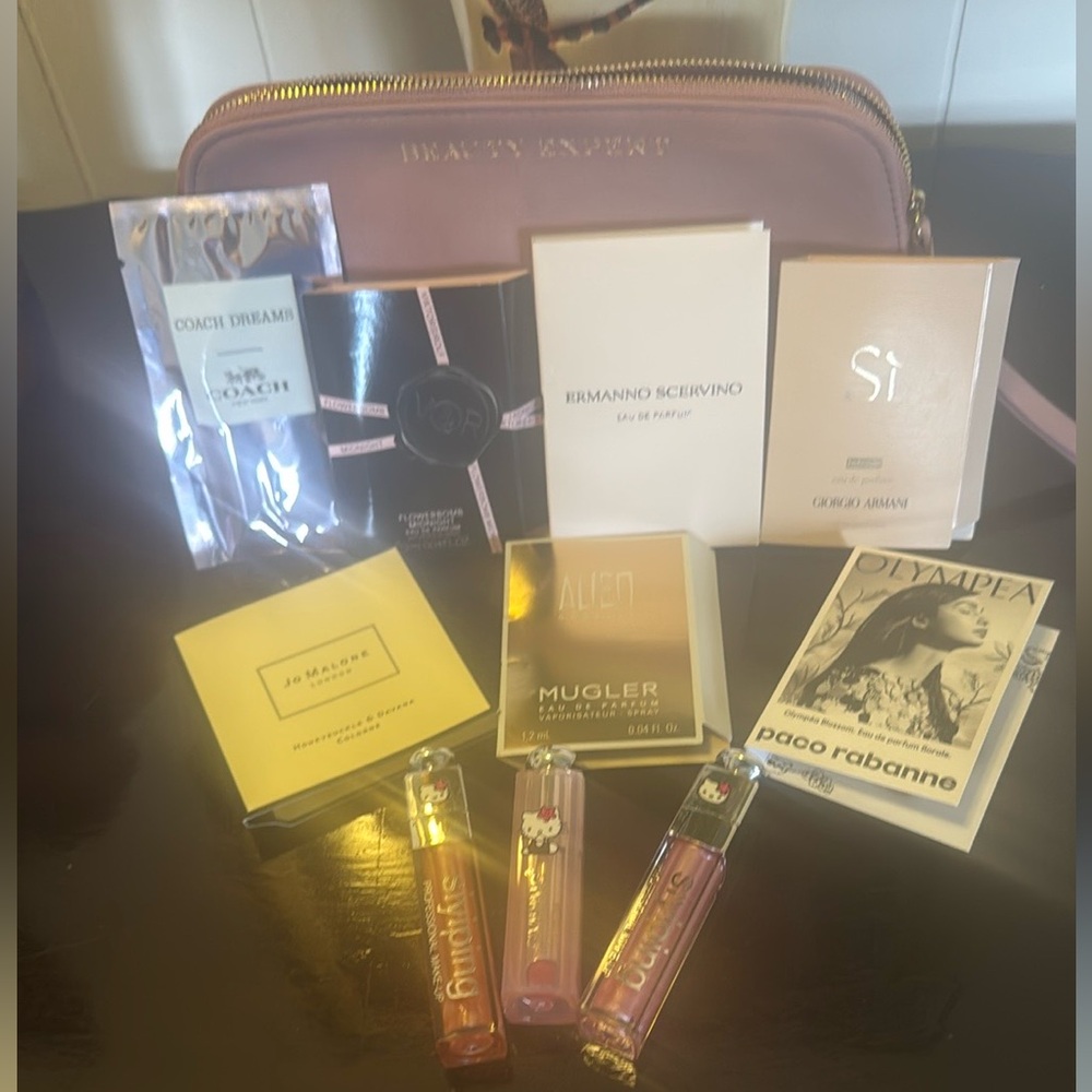 Luxury Fragrance Sample Set With Beauty Expert Pouch and Hello Kitty Lip Trio